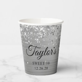 Vasos De Papel Purpurina de Plata Hoja Metálica Sweet 16
