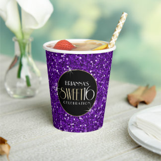 Vasos De Papel Purpurina dulce 16 Faux Purple