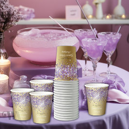 Vasos De Papel Purpurina morado en la quinceañera del oro