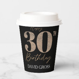 Vasos De Papel Purpurina negro y oro número 30 cumpleaños