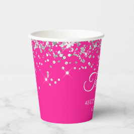 Vasos De Papel Purpurina Plata Rosa Caliente 40 cumpleaños