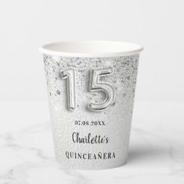 Vasos De Papel Purpurina plateado Quinceanera nombre fiesta elega