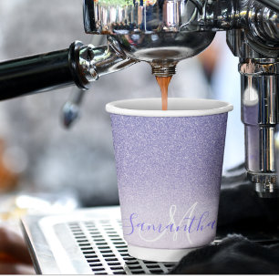 Vasos De Papel Purpurina púrpura moderno marca nombre personaliza