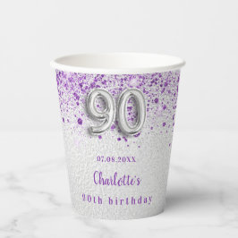 Vasos De Papel Purpurina púrpura plateado nombre personalizado 90