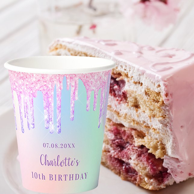 Vasos De Papel Purpurina púrpura rosa de cumpleaños gotea nombre  (Subido por el creador)