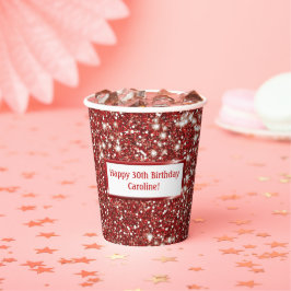 Vasos De Papel Purpurina Rojo Falso Aspecto De Textura Con Texto 