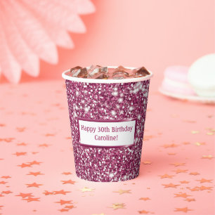 Vasos De Papel Purpurina Rosa Falso Aspecto De Textura Con Texto