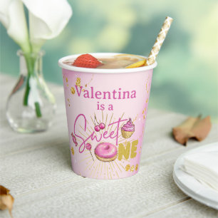 Vasos De Papel Purpurina Rosa Faux Gold Sweet One First Birthday