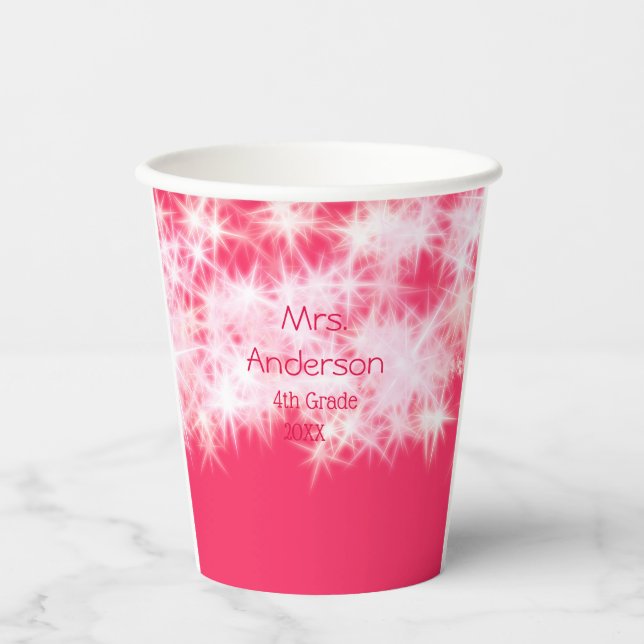 Vasos De Papel Purpurina rosa rojo chisporroteando De vuelta al m (Anverso)