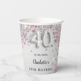 Vasos De Papel Purpurina rosado plateado 40 años