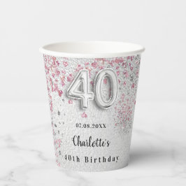 Vasos De Papel Purpurina rosado plateado 40 años