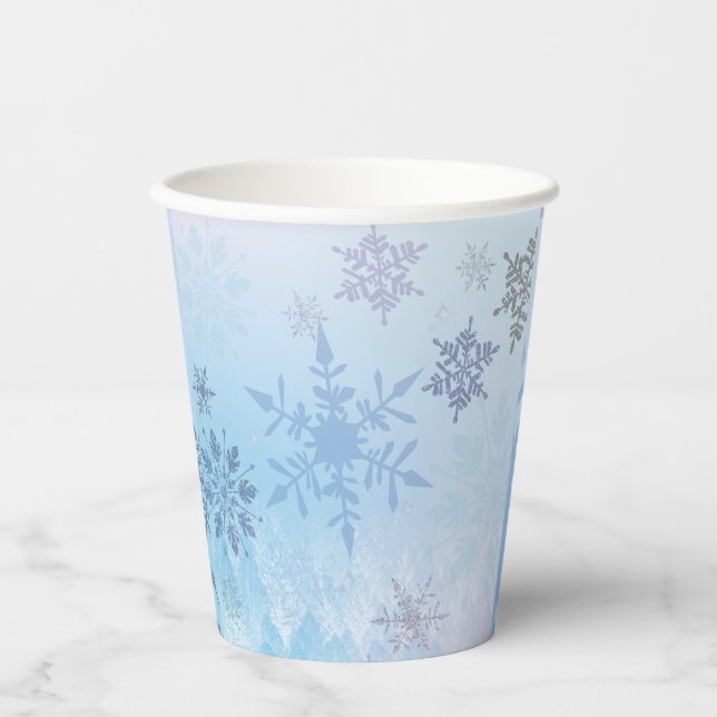 Vasos De Papel Purpurina Snowflake Snowy Mountain Winter (Anverso)
