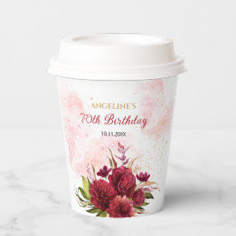 Vasos De Papel Purpurina Splash Burgundy Dahlia Rosa Cumpleaños