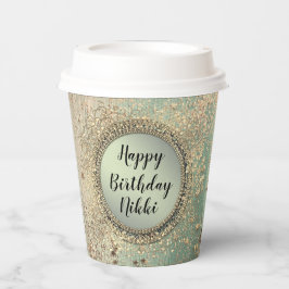 Vasos De Papel Purpurinoso de la confianza en el cumpleaños verde