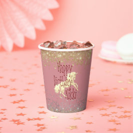 Vasos De Papel Purpurinoso Gold Unicorn Cumpleaños Personalizado