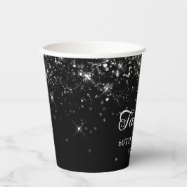 Vasos De Papel Purpurinoso Negro 60 cumpleaños