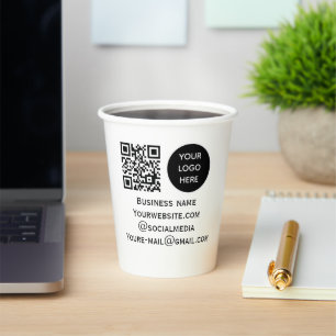 Vasos De Papel QR Code Business Logo Profesional Negro Moderno