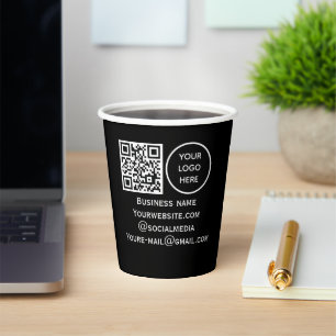 Vasos De Papel QR Code Business Logo Profesional Negro Moderno