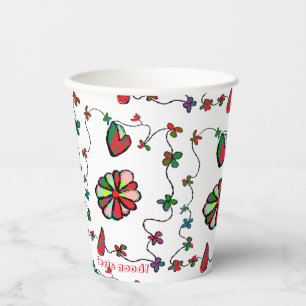 Vasos De Papel Quaint Folk Retro y el arte feliz