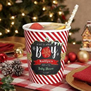 Vasos De Papel "¡Qué Alegría, Es Niño!" Baby Shower de Navidad