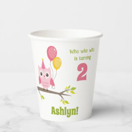 Vasos De Papel Quien Quien Cumple 2 Fiesta Búho Segundo Cumpleaño