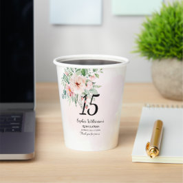 Vasos De Papel Quinceanera 15.ª Personalizado floral rústica