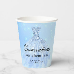 Vasos De Papel Quinceañera Azul Bebé