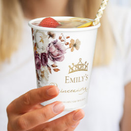 Vasos De Papel Quinceanera floral de otoño borgoñesa