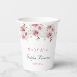 Vasos De Papel Quinceañera floral rosa Rubor