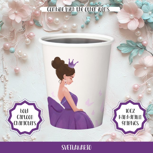 Vasos De Papel Quinceañera Lilac Elegante Princesa Copa de Papel (Subido por el creador)