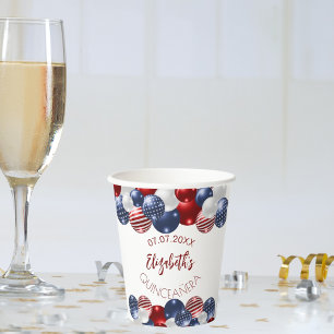 Vasos De Papel Quinceanera patriótica bandera azul rojo de Estado