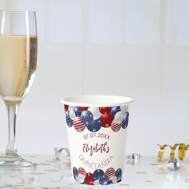 Vasos De Papel Quinceanera patriótica bandera azul rojo de Estado (Subido por el creador)