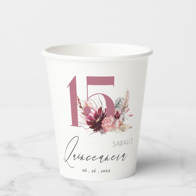 Vasos De Papel Quinceanera Quinceañera invitada por cumpleaños nú (Anverso)