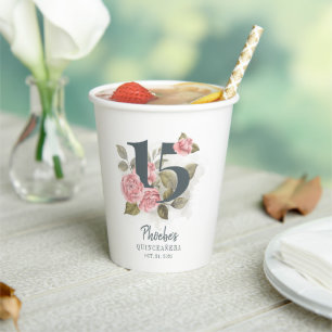 Vasos De Papel Quinceanera Rustic Floral 15 cumpleaños