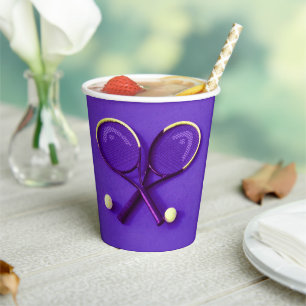 Vasos De Papel Quisquetas moradas de fiesta de cumpleaños y tenis