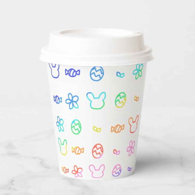 Vasos De Papel Rabbit, eggs, sweets and flowers うさぎと卵とお菓子と花紙コップ (Anverso)