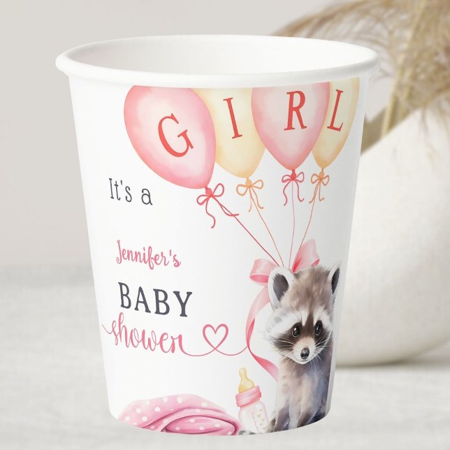 Vasos De Papel Raccoon Baby Shower Chica Rosa Cute (Subido por el creador)