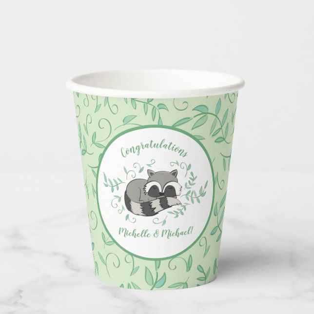 Vasos De Papel Raccoon Baby Shower Woodland Animals (Anverso)
