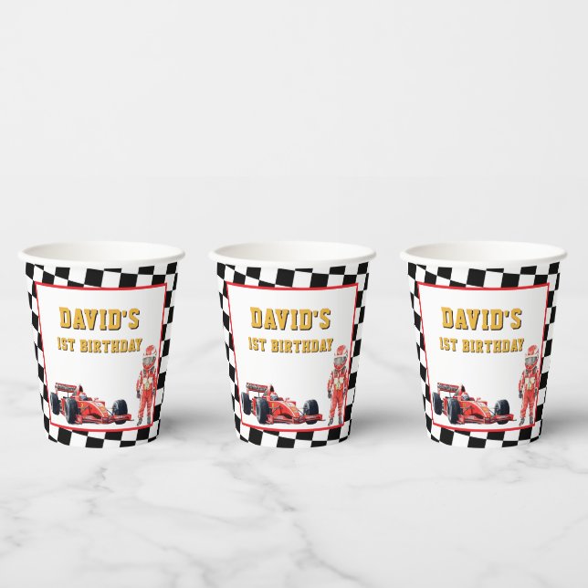 Vasos De Papel Race Car Checkered Flag 1st Birthday Party (Multi)