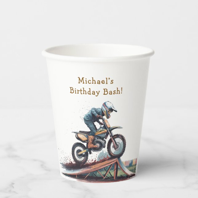 Vasos De Papel Racer Revuelto: Bash de cumpleaños de moto (Anverso)