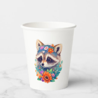 Vasos De Papel Racoon with Flowers