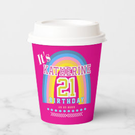 Vasos De Papel Rainbow 21st Birthday Hot Pink