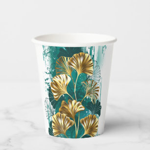 Vasos De Papel Rama con hojas doradas Ginko Biloba