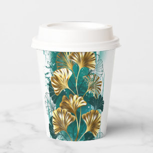 Vasos De Papel Rama con hojas doradas Ginko Biloba