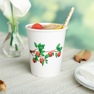 Vasos De Papel Rama roja de manzanos: fruta fresca y hojas verdes