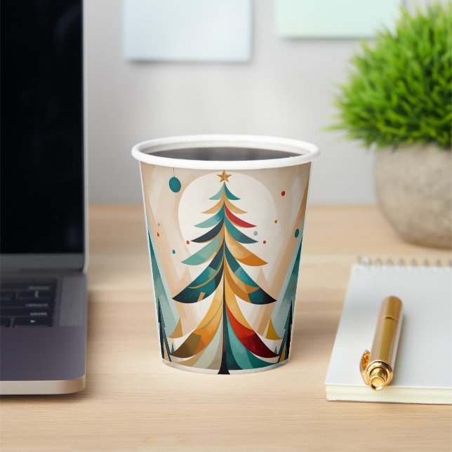 Vasos De Papel Ramas de Featherches de Navidades Geométricos Art  (in situ)