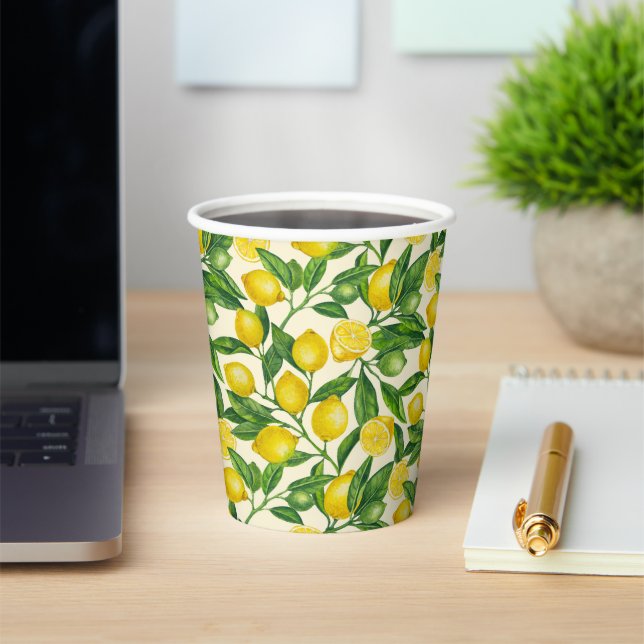 Vasos De Papel Ramas de limón en verde y amarillo (in situ)