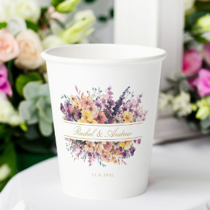 Vasos De Papel Ramo de flores silvestres, escritura a mano, boda