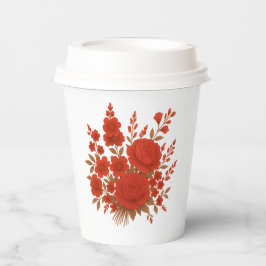 Vasos De Papel Ramo Floral Rojo Elegante con Rosas Románticas