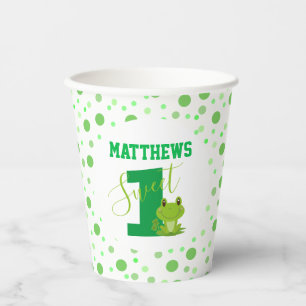 Vasos De Papel Rana primer fiesta de cumpleaños Green Dots Cute t